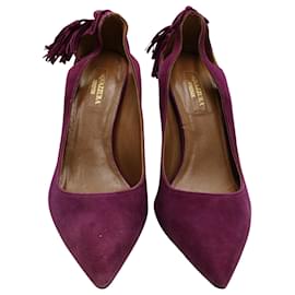 Aquazzura-Aquazzura Forever Marilyn Tassel Pumps in Purple Suede-Purple
