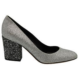Sapatos de glitter Sergio Rossi em couro prateado Prata Metálico