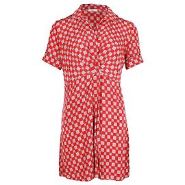 Minivestido estampado con nudo delantero en seda roja de Sandro Paris Roja