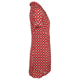 Sandro-Minivestido estampado com nó frontal Sandro Paris em seda vermelha-Vermelho