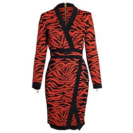 Balmain Vestido de malha estampado com efeito envolvente em viscose laranja Outro Impressão em python