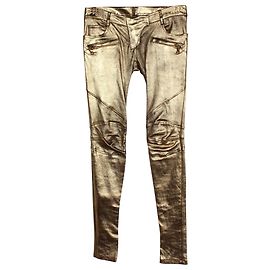 Balmain Skinny-Hose aus goldenem Lammleder Golden Metallisch