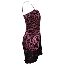 Dolce & Gabbana-Dolce & Gabbana drapiertes Minikleid mit Leopardenmuster vorne aus rosa bedruckter Baumwollseide-Andere