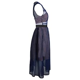 Self portrait-Self-Portrait Embroidered Sleeveless Midi Dress in Blue Tulle and Organza-Blue