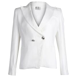 Pierre Balmain-Blazer Pierre Balmain con risvolto a lancia e petto foderato in cotone bianco-Bianco