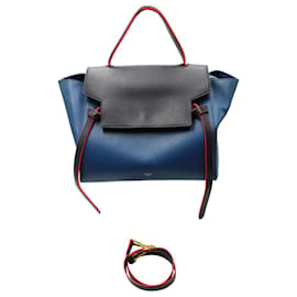 Céline-Céline Mini Belt Bag in Blue Calfskin Leather-Blue