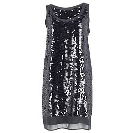 Love Moschino Sleeveless Sequin Mini Dress in Black Silk Black