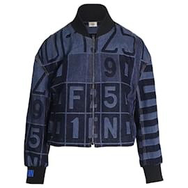 Fendi-Fendi Denim Bomber Jacket in Blue Cotton Denim-Blue