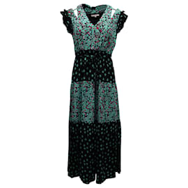 Maje-Maje Ruffled Sleeve Midi Dress in Floral Print Viscose-Other,Python print
