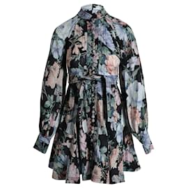 Zimmermann-Zimmermann Verity Rouleau Mini robe en lin à imprimé floral-Multicolore