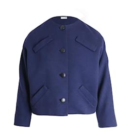 Balenciaga-Balenciaga Abendjacke mit mehreren Taschen und Knöpfen vorne aus blauer Wolle-Blau