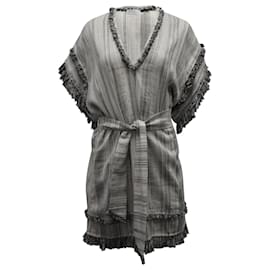 Zimmermann-Zimmerman Belted Fringed Dress in Grey Linen-Other