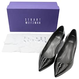 Stuart Weitzman-Stuart Weitzman Escarpins à Bout Pointu en Cuir Verni Noir-Noir