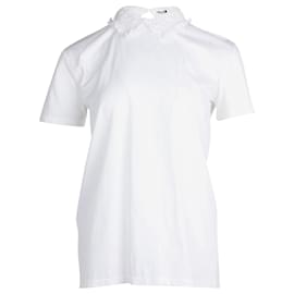 Miu Miu-Camicia Miu Miu con collo arricciato in cotone bianco-Bianco
