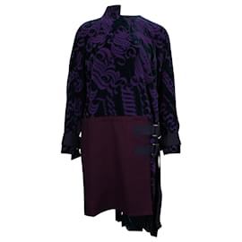 Sacai-Sacai Long Sleeve Strap Shift Dress in Purple Print Rayon-Other