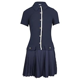 Sandro-Sandro Paris Pleated Skirt Mini Dress in Navy Blue Polyester-Blue,Navy blue