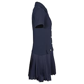 Sandro-Sandro Paris Pleated Skirt Mini Dress in Navy Blue Polyester-Blue,Navy blue