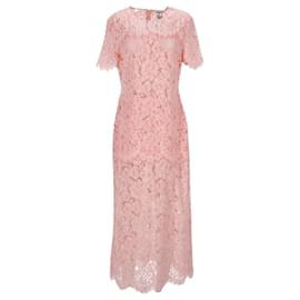 Ganni-Ganni Duval Corded Lace Midi Dress in Pastel Pink Polyamide-Pink,Other
