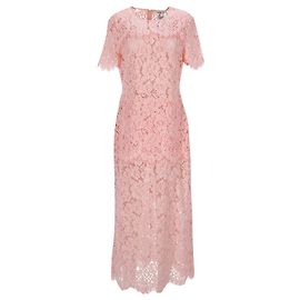 Ganni Duval Robe mi-longue en dentelle avec cordon en polyamide rose pastel Rose Autre