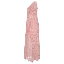 Ganni-Ganni Duval Robe mi-longue en dentelle avec cordon en polyamide rose pastel-Rose,Autre