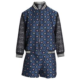 Anna Sui Printed Jacket and Shorts Set in Navy Blue Polyester Blue Navy blue