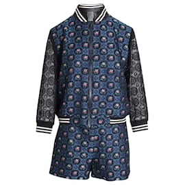 Anna Sui-Anna Sui Printed Jacket and Shorts Set in Navy Blue Polyester-Blue,Navy blue