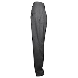 Isabel Marant-Isabel Marant Pleated High Waist Straight Pants in Grey Virgin Wool-Grey