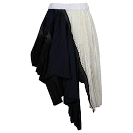 Sacai-Sacai Lace Pleated Asymmetric Deconstructed Skirt in Multicolor Cotton Blend-Multiple colors