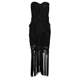 Dolce & Gabbana-Dolce & Gabbana Lace Fringe Dress in Black Nylon Viscose-Black