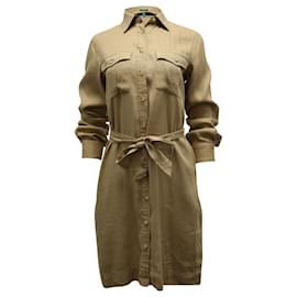Autre Marque-Lauren Ralph Lauren Belted Shirt Dress in Beige Linen-Brown,Beige