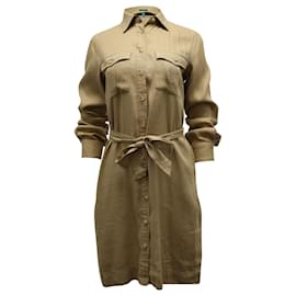 Autre Marque-Vestido camisero con cinturón en lino beige de Lauren Ralph Lauren-Beige