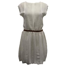Zimmermann-Zimmermann Belted Crochet Mini Dress in Cream Cotton-White,Cream