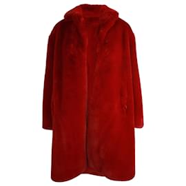 Sandro-Sandro Thick Long Coat in Red Faux Fur Polyester-Red