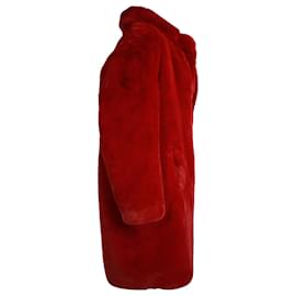Sandro-Sandro Thick Long Coat in Red Faux Fur Polyester-Red