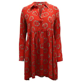 Sandro-Sandro Paris Long Sleeve Mini Shift Dress in Red Print Silk-Other