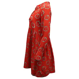 Sandro-Minivestido recto de manga larga en seda con estampado rojo de Sandro Paris-Otro