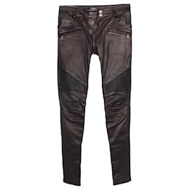 Balmain-Pantalones ajustados Balmain en cuero negro-Negro