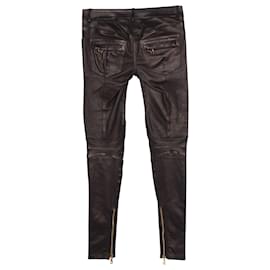 Balmain-Pantalones ajustados Balmain en cuero negro-Negro
