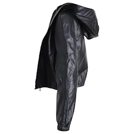 Valentino Garavani-Valentino Hooded Cropped Jacket in Black Lambskin Leather-Black