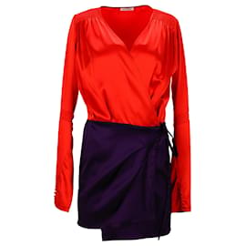 Autre Marque-The Attico Colorblock Wrap-Style Mini Dress in Red-Blue Acetate-Red