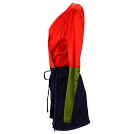 Autre Marque-The Attico Colorblock Wrap-Style Mini Dress in Red-Blue Acetate-Red