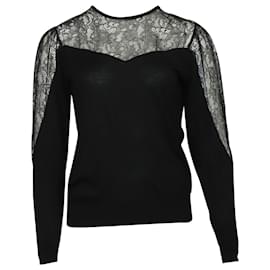 Maje-Maje Lace Panel Sweater in Black Wool-Black