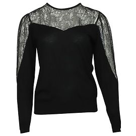 Maje Pull Lace Panel en Laine Noire Noir