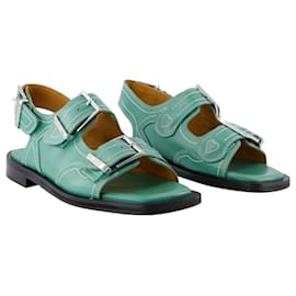Ganni-Western Sandals - Ganni - Green - Leather-Green