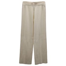 Gerippte Strickhose Theory aus cremefarbener Wolle Weiß Roh