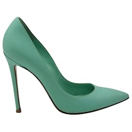 Gianvito Rossi-Zapatos de tacón con punta en punta de Gianvito Rossi en cuero verde azulado-Otro,Verde