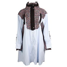 Sacai Hemd-Minikleid mit Tweedbesatz aus blauer Wolle Blau