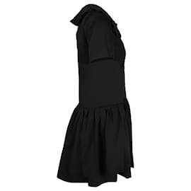 Sandro-Sandro Pleated Twill Mini Dress in Black Polyester-Black