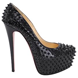 Christian Louboutin-Christian Louboutin Spiked Daffodile Platform Pumps in Black Leather -Black