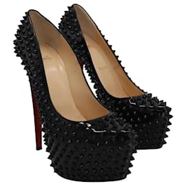 Christian Louboutin-Christian Louboutin Spiked Daffodile Platform Pumps in Black Leather -Black